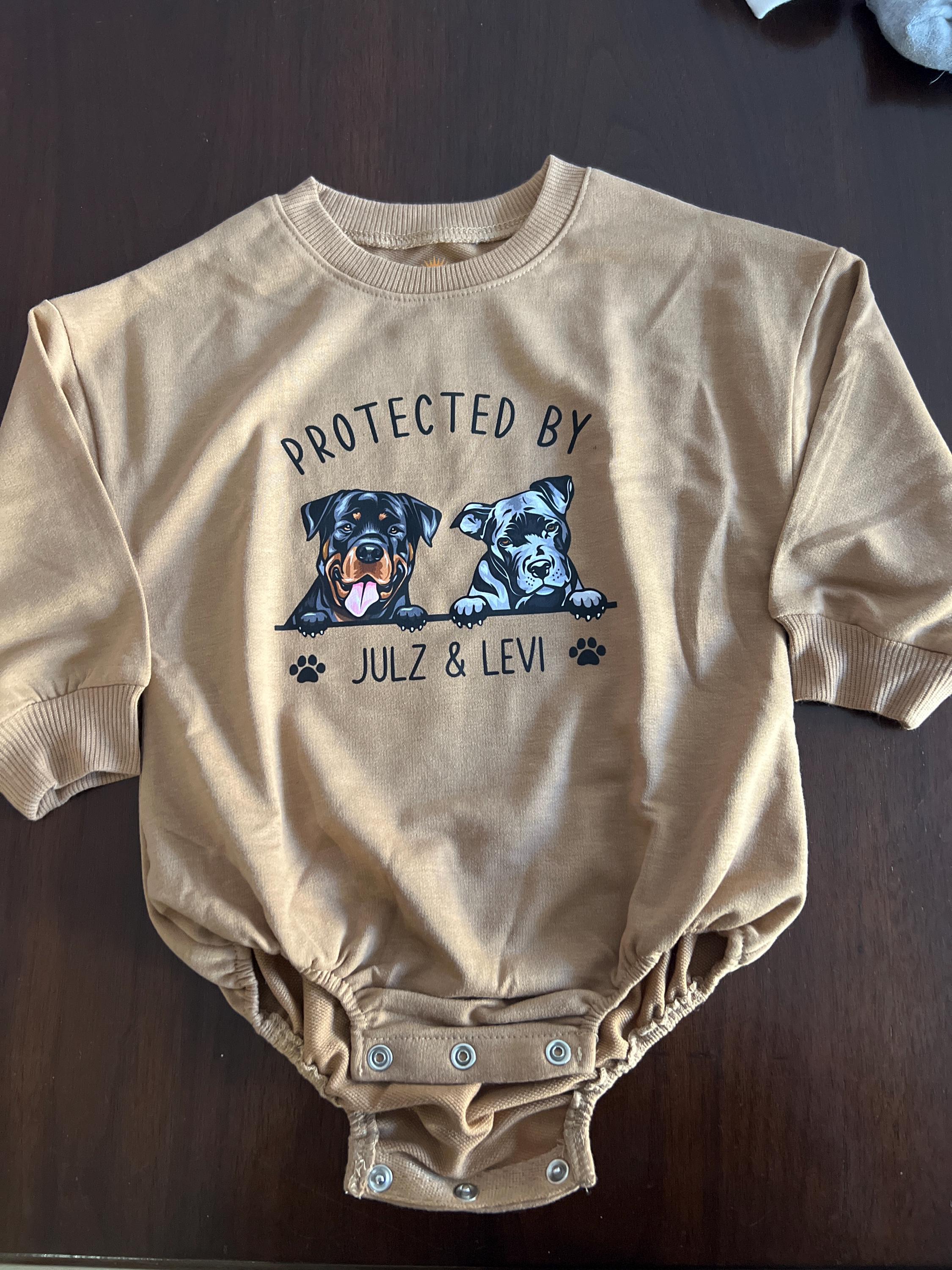Custom Pet Portrait Protected By Baby Romper, Personalized Puppy Romper for Boys and Girls, Baby Pet Lover Outfit,Custom Baby Gift with Name