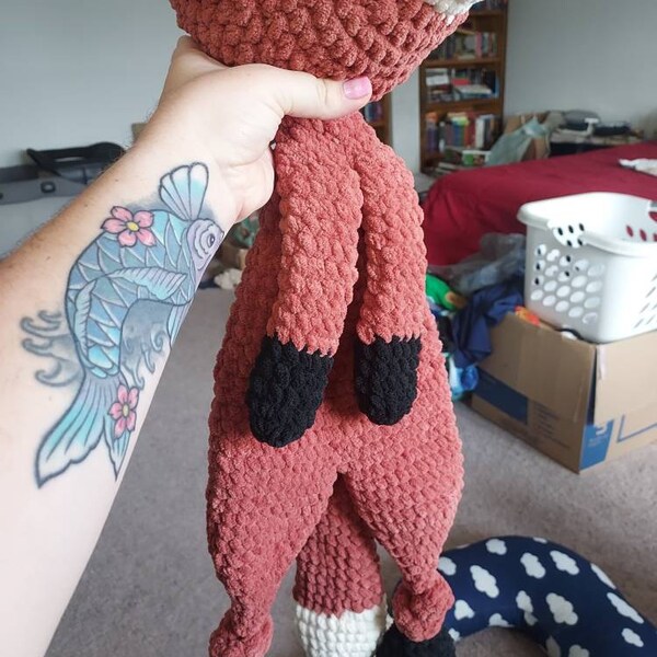 Cuddle Me Plush Security Blanket - Fox Design In Brown Crushed Plush