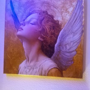 黄金の天使の肖像画キャンバス、穏やかな天使の芸術、エレガントな宗教