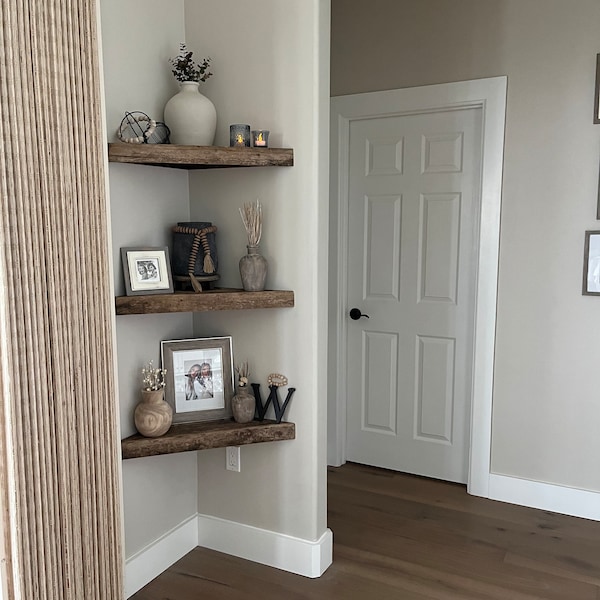 Set of 3 New and Reclaimed Wood Floating Corner Shelf Shelves Rustic ...