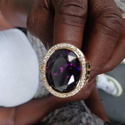 HKN1682 Designs Purple Amethyst & Cubic Zirconia Bishop Ring - 14k Gold Plated, Sizes 8-11