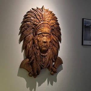 イロコ材木彫りネイティブアメリカン壁飾り - シャーマン