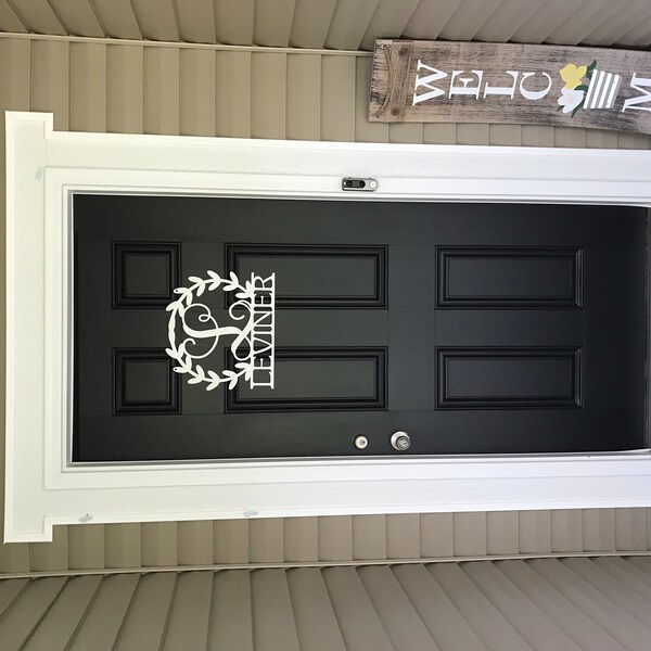 Leafy Border Last Name Monogram | Metal Monogram | Framed Family Initial | Letter Door Sign ...