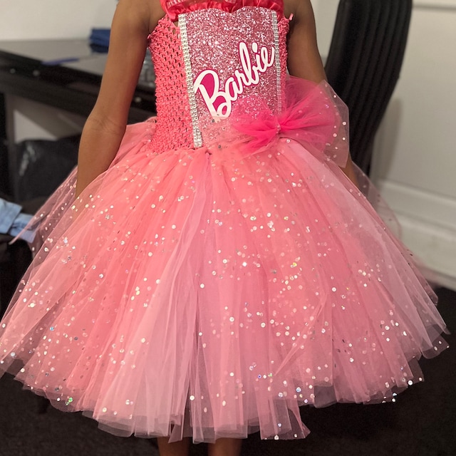 BARBIE GIRL Hot Pink and Sparkly Tutu Dress With Personalisation - Etsy