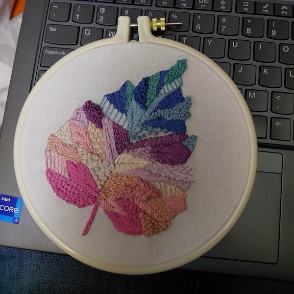 Colorful Abstract Leaf Hand Embroidery Pattern - PDF Instant Download ...
