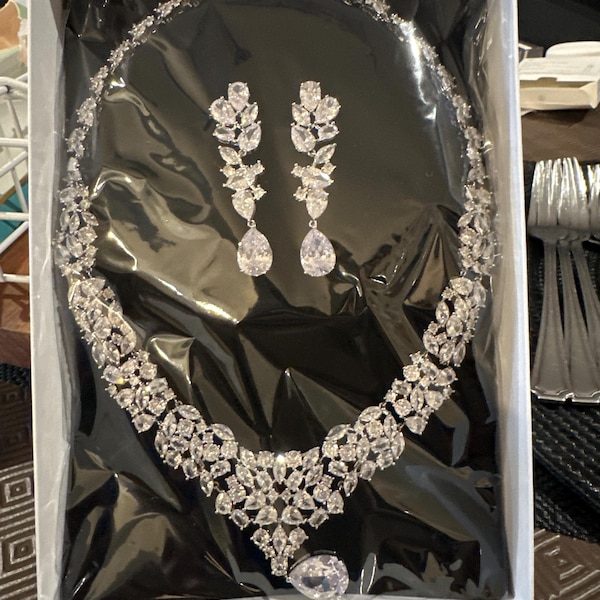 Swarovski Royal CZ Bridal Necklace and Earrings Set Bridal Jewelry