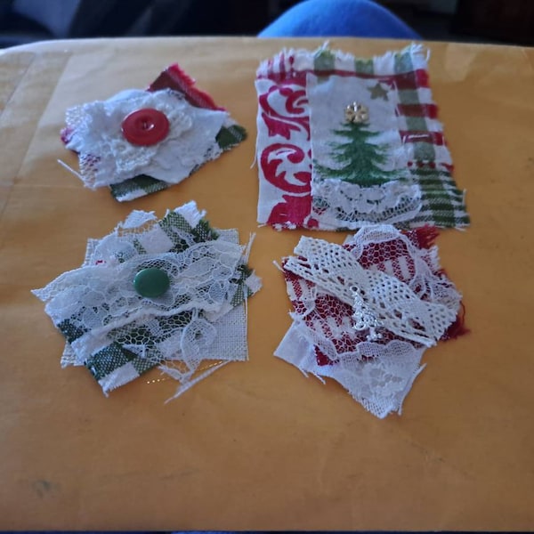 Christmas Fabric Clusters and Lace Snippets. Your Choice Junk Journal ...