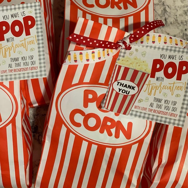 Popcorn Gift Tag, Volunteer Teacher Staff Employee School Pto Pta ...