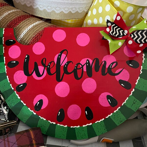 WELCOME Red Watermelon SIGN Wall Art Door Hanger Plaque Pool Backyard ...
