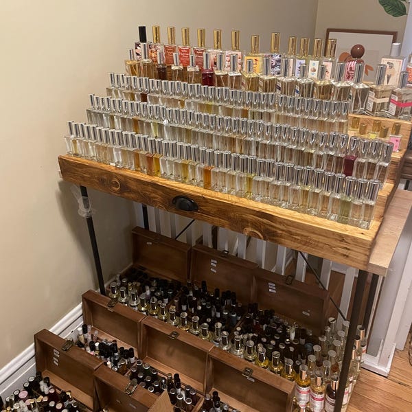 Fragrance Rack Reclaimed Wood Fragrance Display Shelf | Bathroom Vanity Organization ...