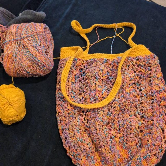 A customer's finished Willow Mesh Market Bag Crochet Pattern + Video Tutorial