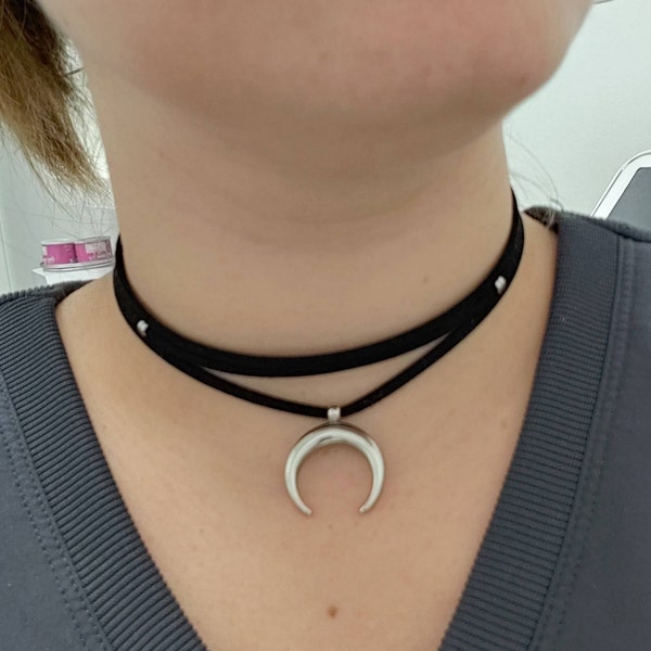 Half Moon Choker Necklace Crescent Moon Boho Celestial Faux Suede ...