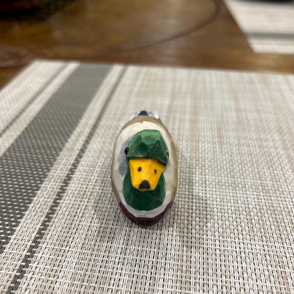 Mallard Wooden Duck Figurine - Drake Male Miniature Bird Statue Green