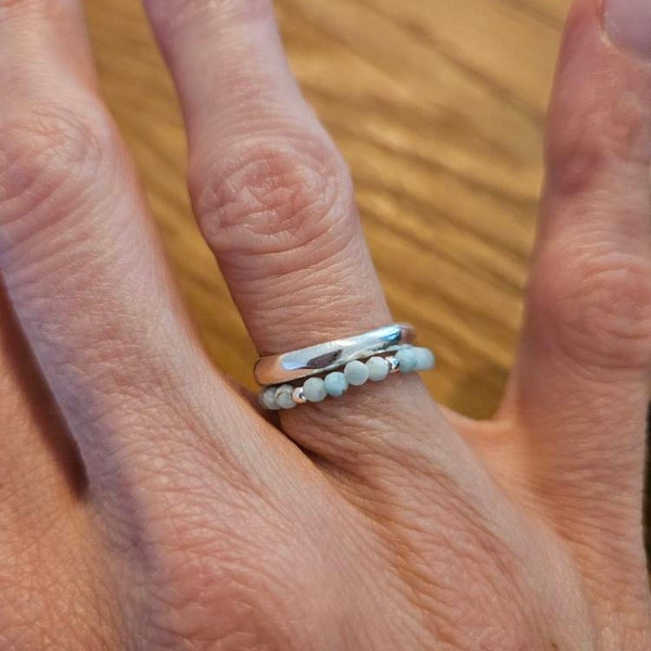 Elastic Stretch Stacking Ring | Sodalite, Sterling Silver Gold Plated ...