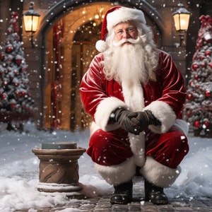 Santa’s Sleigh and Reindeer Background Photography, Christmas Digital