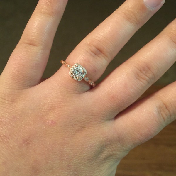 3/4 Ctw Halo Engagement Ring, Man Made Diamond Simulants, Art Deco Ring ...