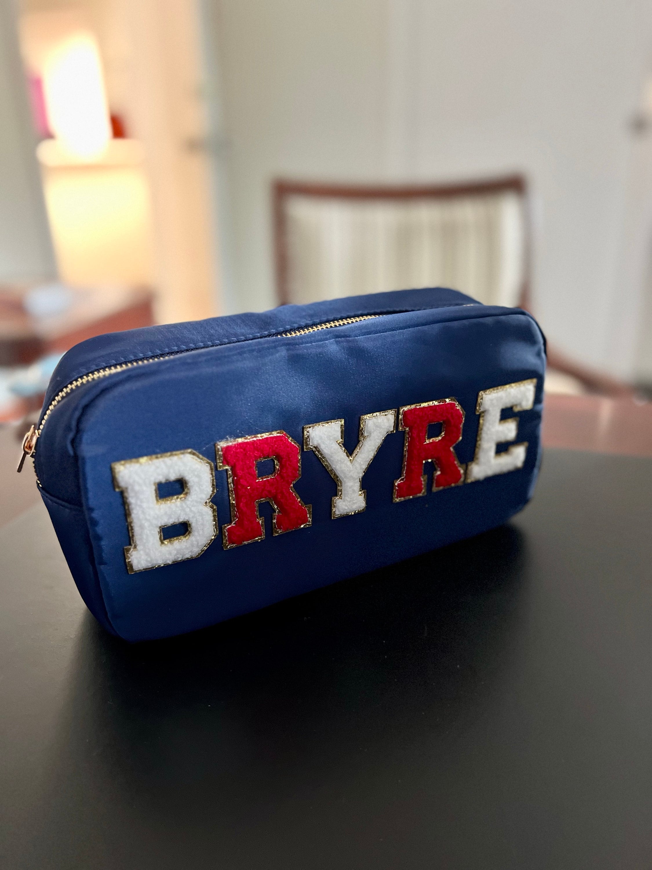 Cosmetic Bag - Makeup bag- Travel Bag- Bag with Patch- Customized Bag- Bridesmaid Gift- graduation gift- college bag- game day