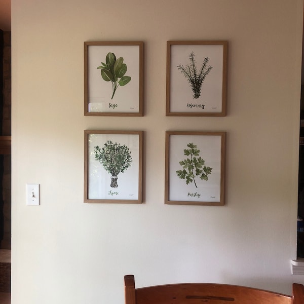Herbs Set of 4 Watercolor Painting, Kitchen Prints, Sage Thyme Rosemary ...