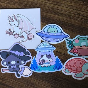 Cute Alien Abducting Cow Sticker Funny UFO Cow Vinyl Decal Matte Space ...