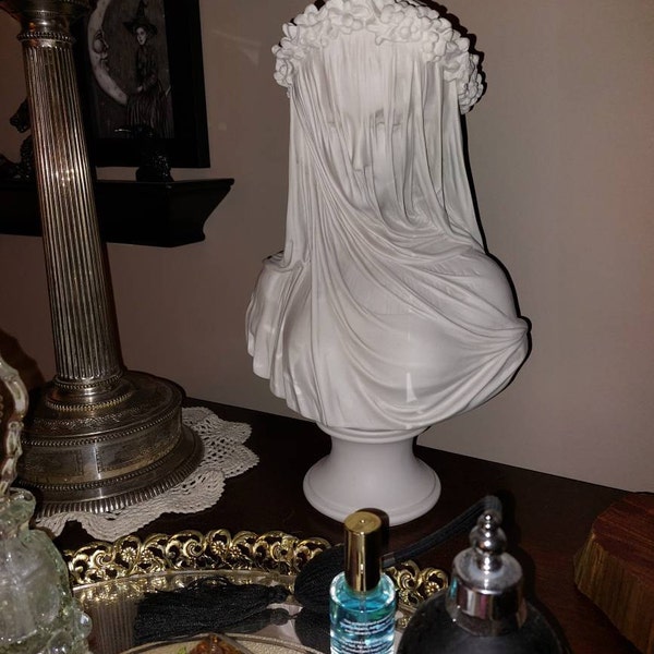 Veiled Lady Bust Sculpture - Female Antique Art Statue in Marble Stone ...
