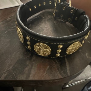 Bestia Gold Giant Hundehalsband – 6,3 Cm Breit, Aus Weichem Leder Mit Spikes, Für Große Hunde Wie Rottweiler & Dobermann