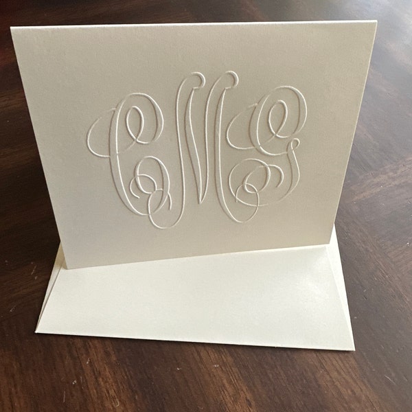 Embossed Bank Note Large Monogram Classic Embossed Folding Notes With Matching Envelopes ...
