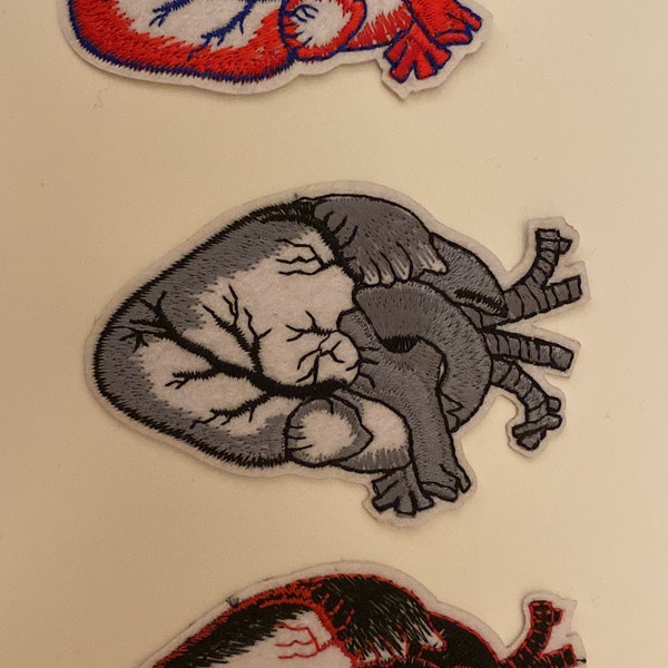 Anatomical Heart Patch Iron on Badge Red Heart Embroidered Black ...