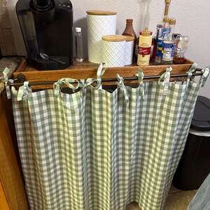 Tie Top Gingham Curtains, Semi Sheer Checkered for Bathroom