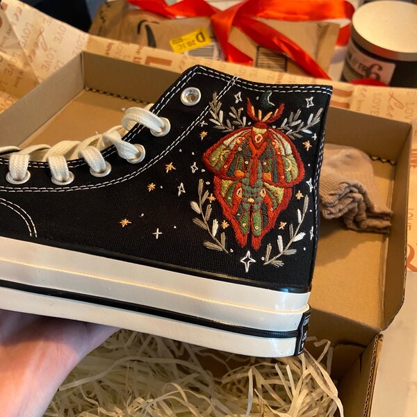 Wedding Converse for Bride, Fall Rustic Flower Embroidered Converse ...