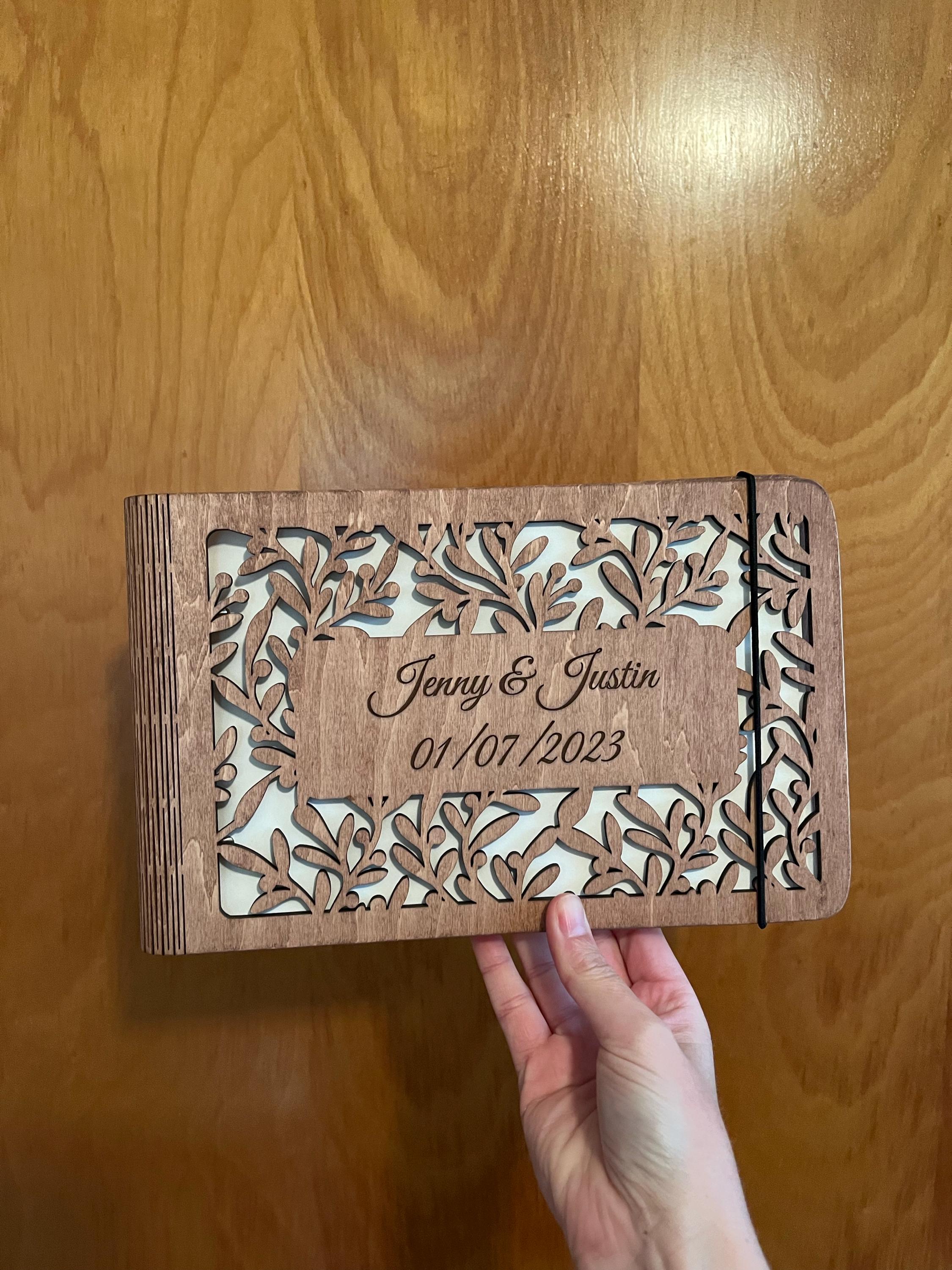 Personalized Gift, Wooden Photo Album Engraved, Scrapbook Album for Her, Custom Family Photo Album Honeymoon, Christmas Gift for Couple