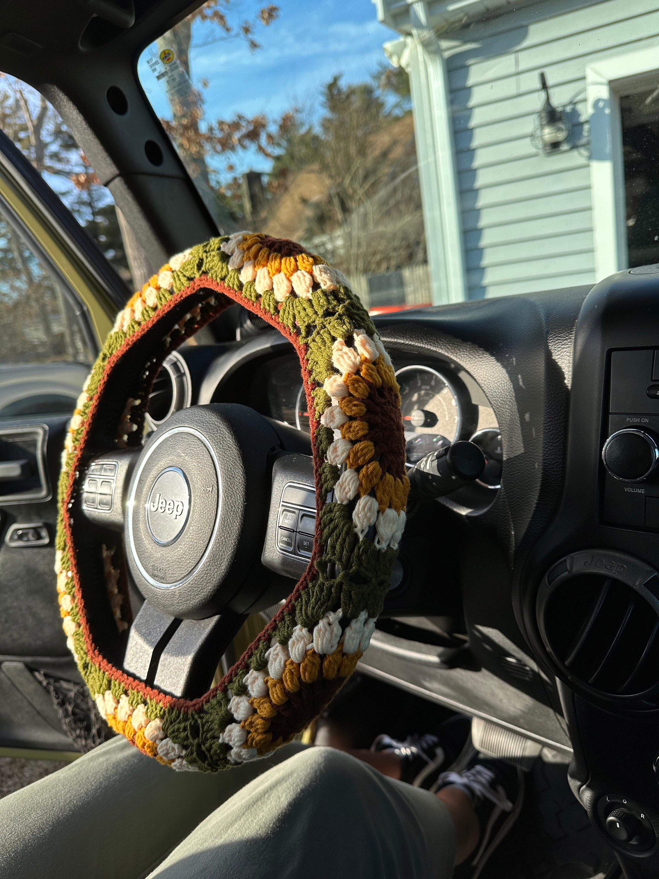Sonnenblumen Auto Steuerrad Hülle,Gehäkelte Steuerrad Hülle,Blumen Gurthülle,Süße Steuerrad Hülle,Auto Zubehör