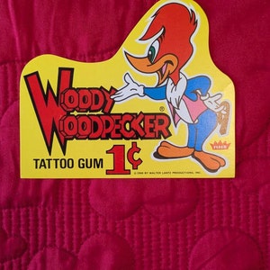 NOS 1960s Woody Woodpecker Bubble Gum Gumball Machine Price Sign