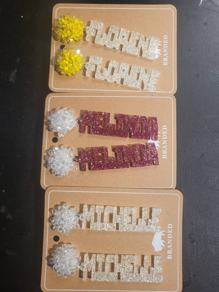 Personalized Custom Game Day Earrings 3/4 inch bead topper-High School-College-Football-Team Name-Spirit Wear Gear-Birthday Gift