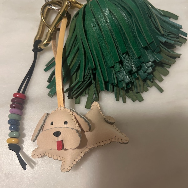 HAND-PAINTED DOODLE PUPPY BAG CHARM + KEYCHAIN main image 1