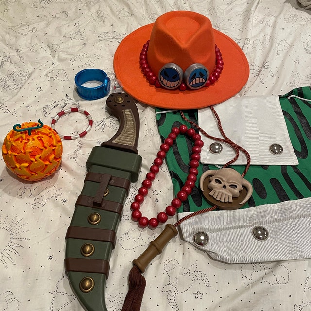 One Piece Portgas D Ace Hats Belt Bracelet Necklace Dagger Cosplay