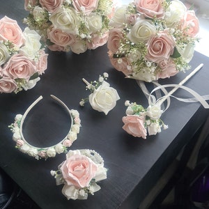 Artificial Posy Wedding Bridal Bouquets in Pearl Pink & Ivory main image 0