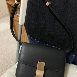 Korean Style Minimalistic Black Calfskin Leather Box Bag - Etsy