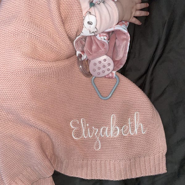 Personalized Embroidered Baby Blanket 100x80cm - Custom Name Cotton Knitted Newborn Gift