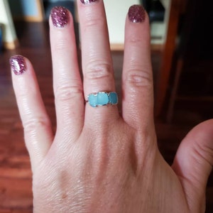 Customer photo from Rachelle, Triple Raw Aquamarine Ring in Yellow Gold, Smooth Stones