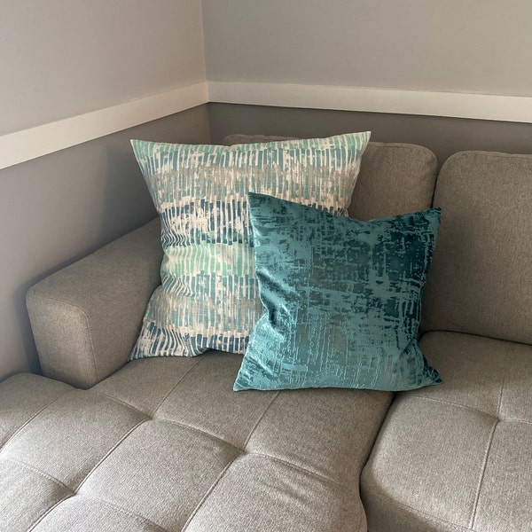 Blue and Grey Pillow Cover, Blue Decorative Pillow Cover, Aqua Pillow