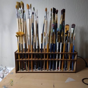 Silian Wooden Paint Brush Holder Stand Paintbrush Organizer Rack Multi Hole Paintbrush Holder 67 Hole Artist Wood Paint Brush Storage Rack Pens Watercolor