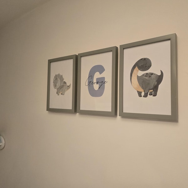 Custom Dinosaur Nursery Print Set of 3 Wall Art Poster Initial Name ...