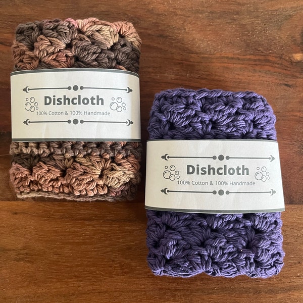 Dishcloth Printable Wrap Labels, Crochet Knit Wrap Around Tags, PDF ...
