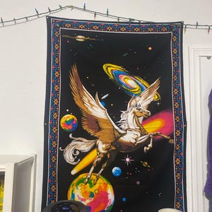 Vintage 80's PEGASUS Horse GALACTIC RAINBOW Planets Fantasy