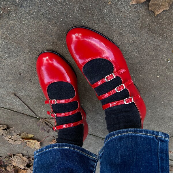 Elegant Red Leather Mary Jane Shoes for Women Perfect Wedding Footwear, Comfortable Footwear