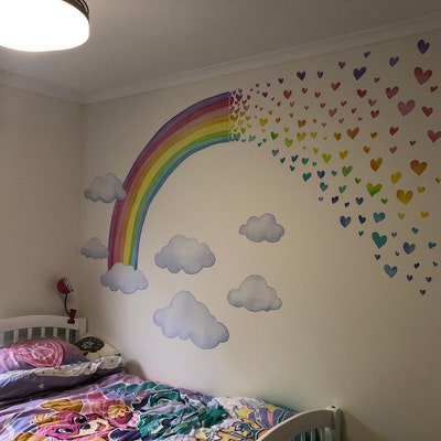 Rainbow Hearts Spray Fabric Wall Decal Kids Watercolour - Etsy
