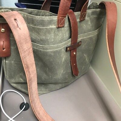 Waxed Canvas Bag With Leather Straps, Genderless Shoulder Bag ...