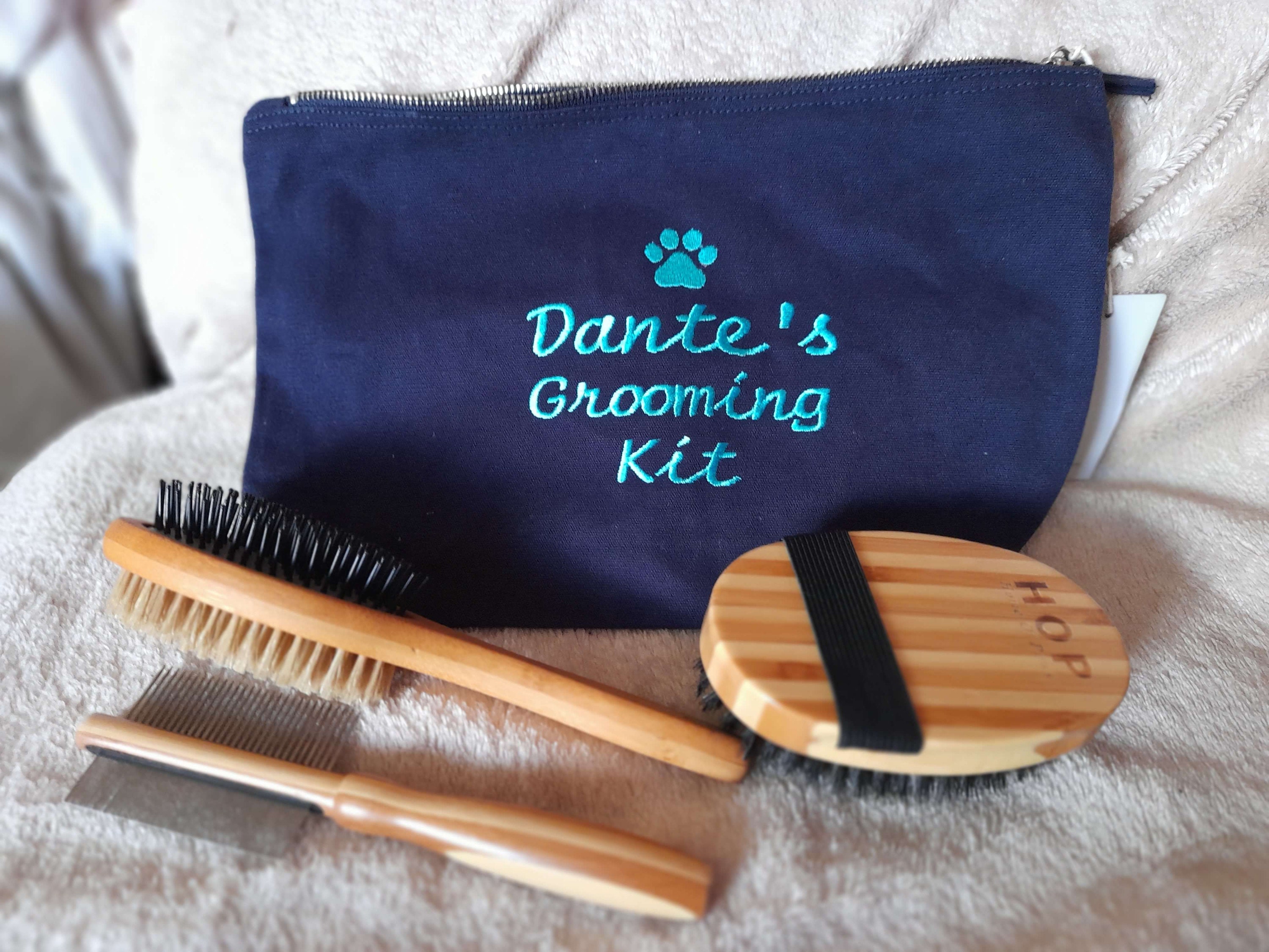 Personalised Dog Grooming Bag with Brushes, Dog Grooming Kit, Pet Grooming Storage, Dog Brush Set, Puppy Grooming Set, Dog Brush & Comb Set