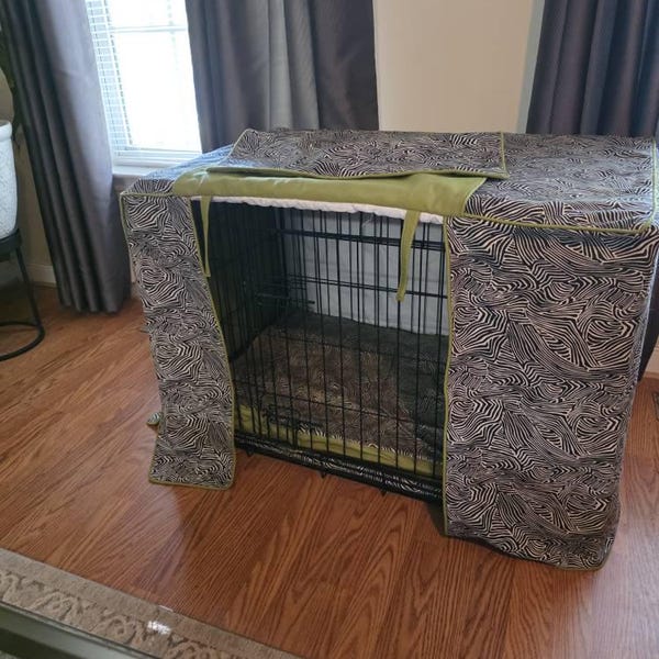 View of Washable Dog Crate Cover in Natural - Etsy