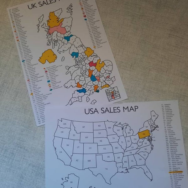 2 X A4 UK Postcode Map, Customised Title, Sales Map, Orders Map - Etsy
